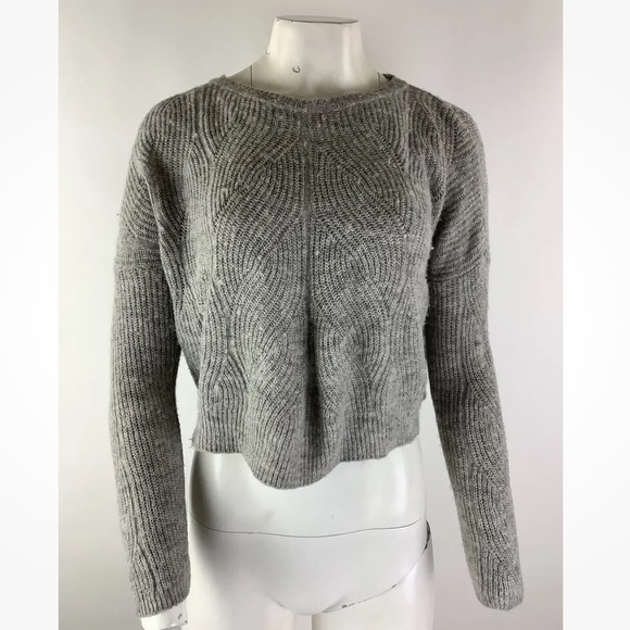 Anthropologie Sweaters - Anthropologie Sz XS Cropped Open Knit Sweater Gray Cotton Polyamide Pullover
